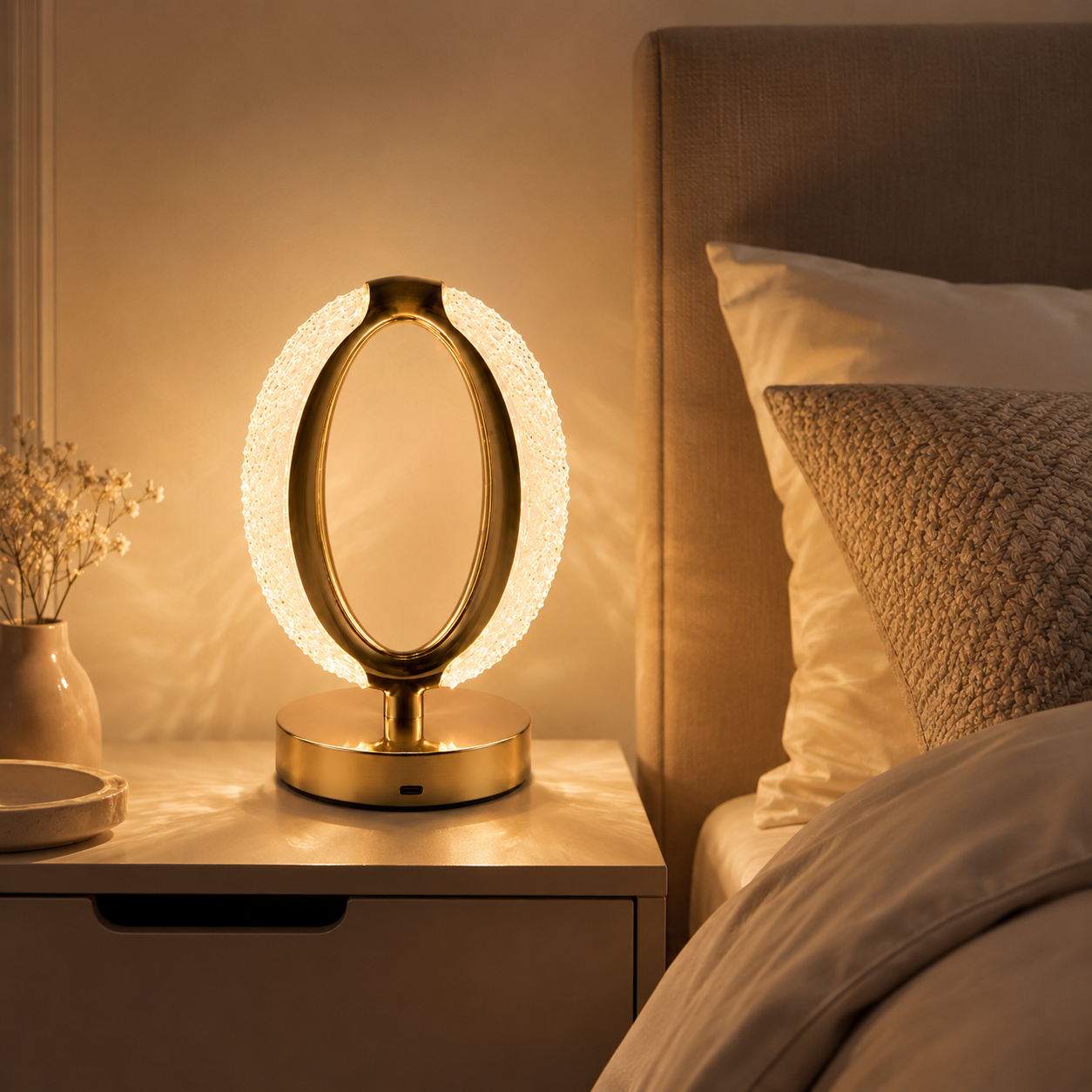 LumaNest Gold Oval Crystal Halo Table Lamp