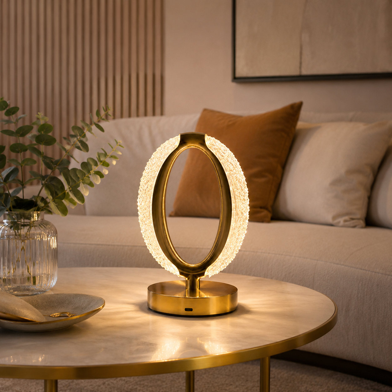 LumaNest Gold Oval Crystal Halo Table Lamp
