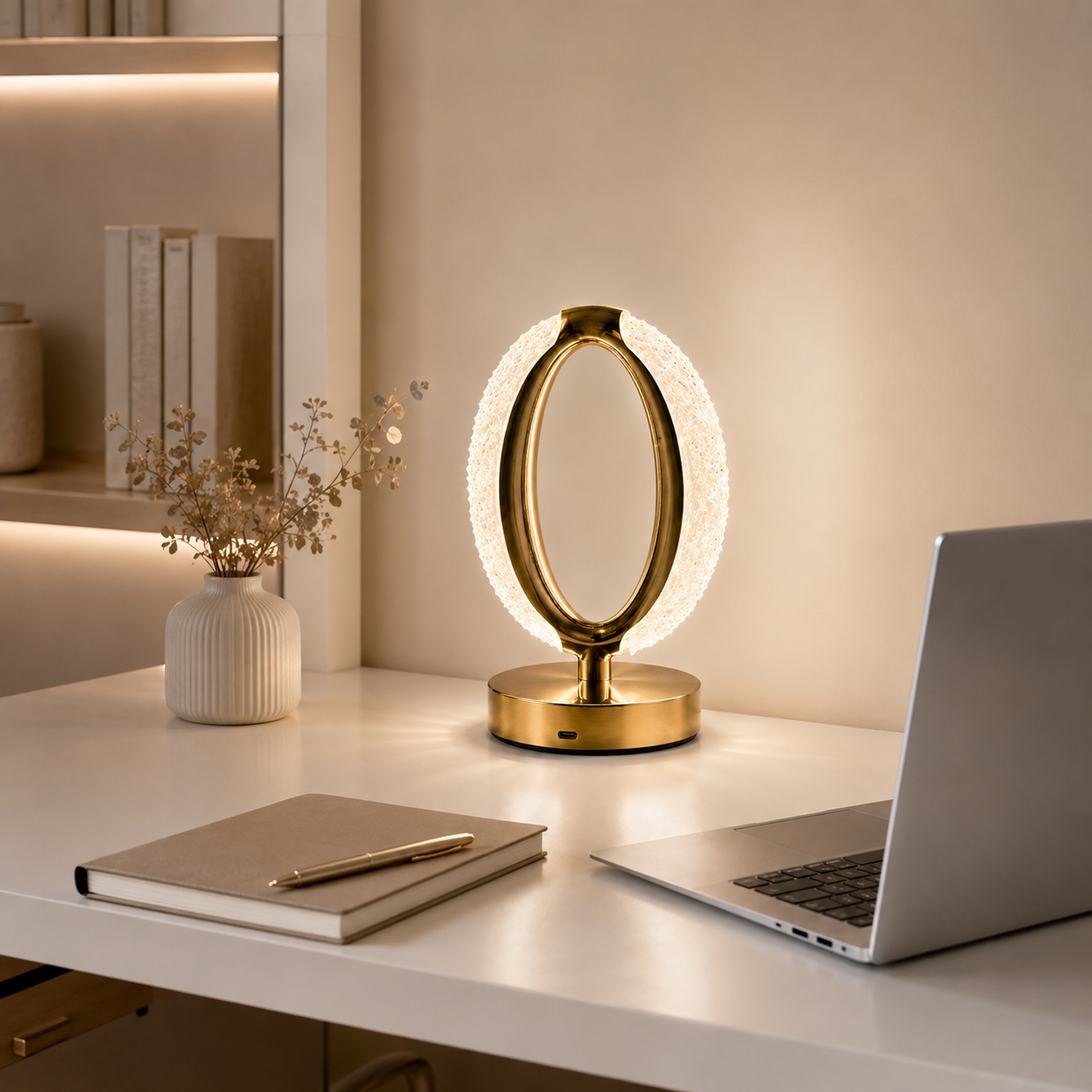 LumaNest Gold Oval Crystal Halo Table Lamp