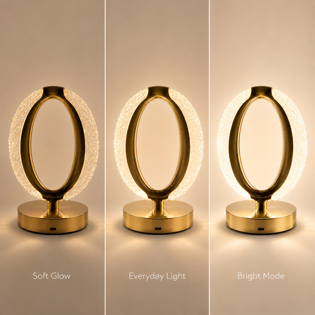 LumaNest Gold Oval Crystal Halo Table Lamp