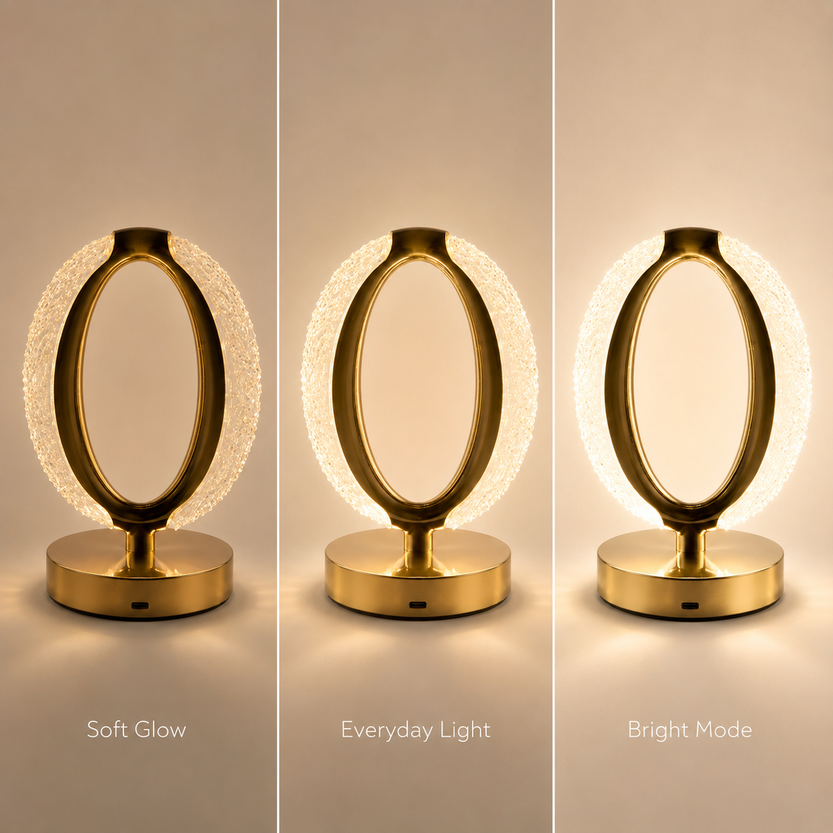 LumaNest Gold Oval Crystal Halo Table Lamp
