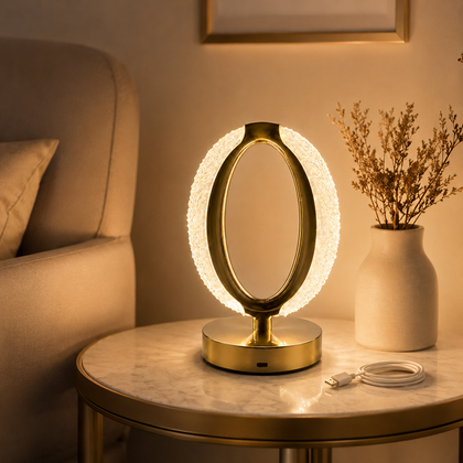 LumaNest Gold Oval Crystal Halo Table Lamp