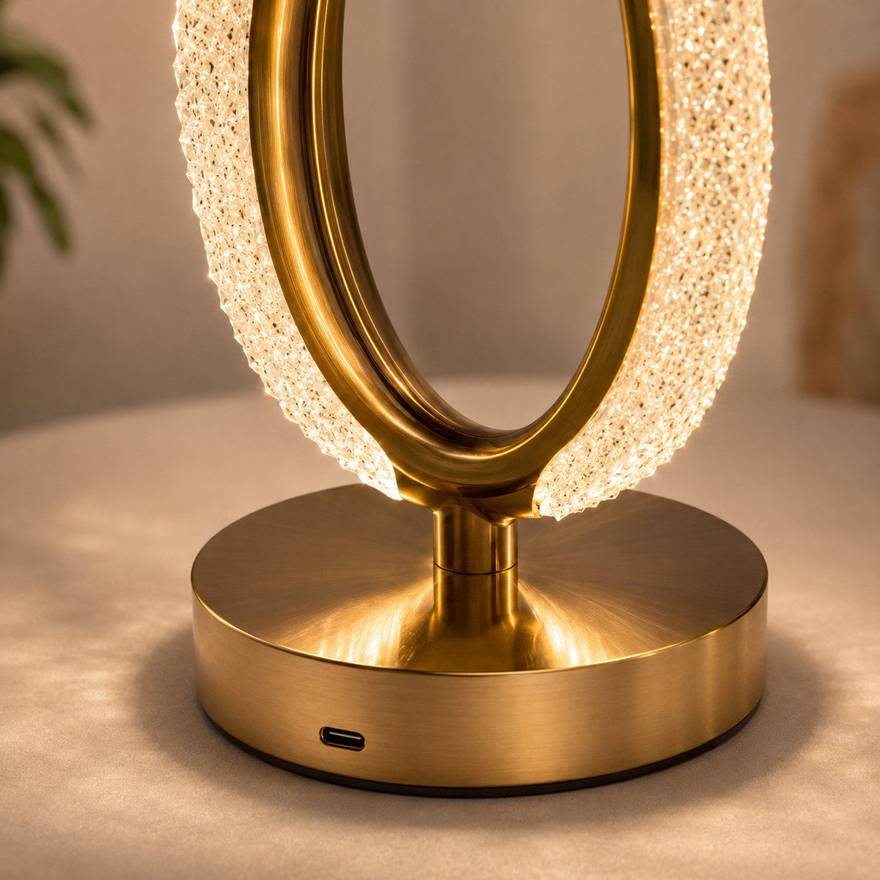 LumaNest Gold Oval Crystal Halo Table Lamp