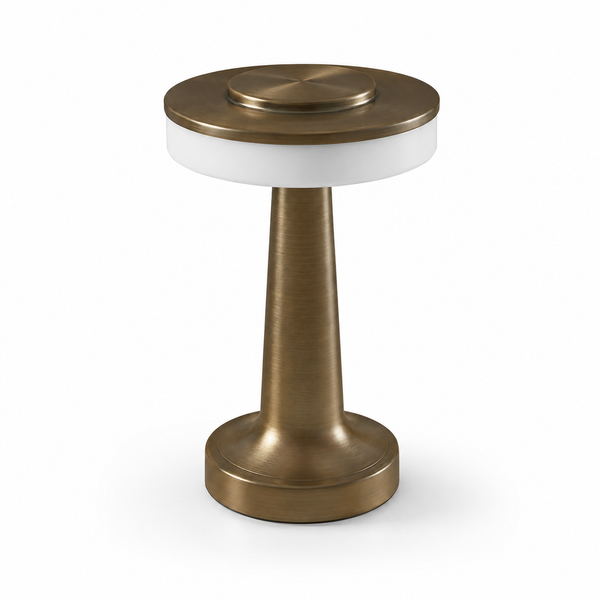 LumaNest lamp lit in a styled room