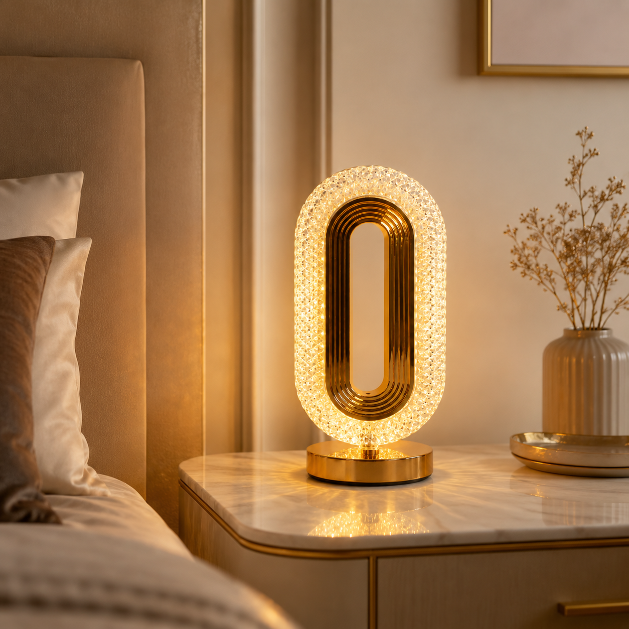 LumaNest Oval Crystal Table Lamp – 3 Light Modes