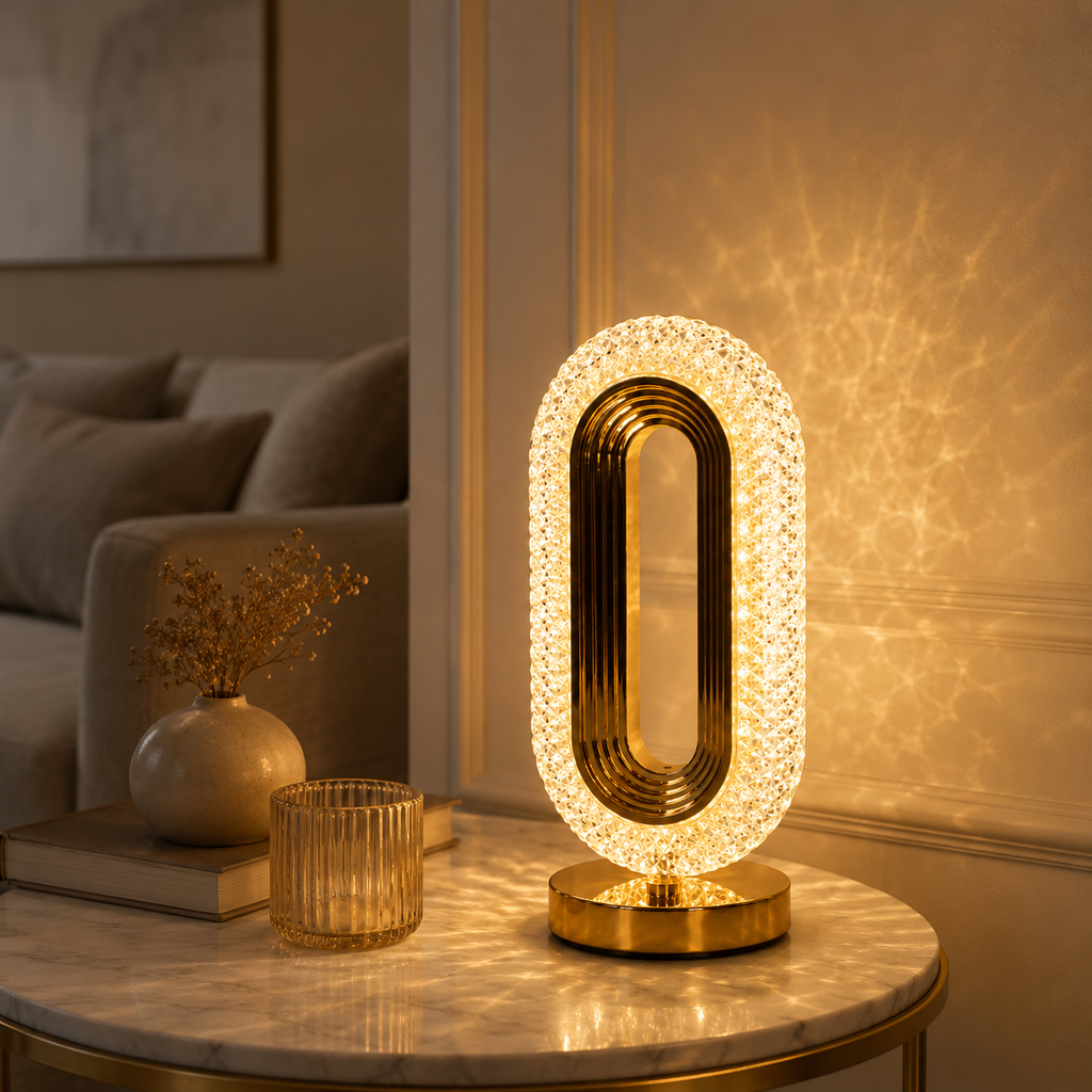 LumaNest Oval Crystal Table Lamp – 3 Light Modes