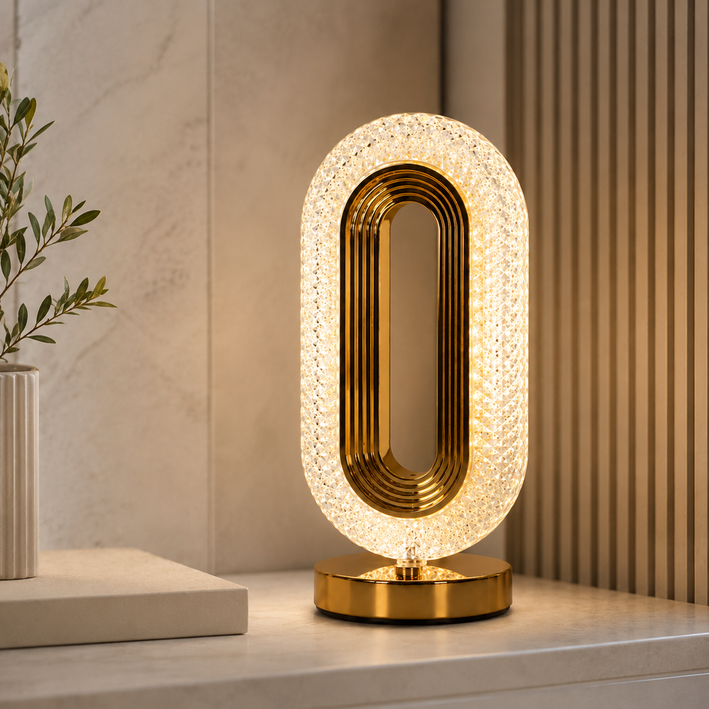 LumaNest Oval Crystal Table Lamp – 3 Light Modes