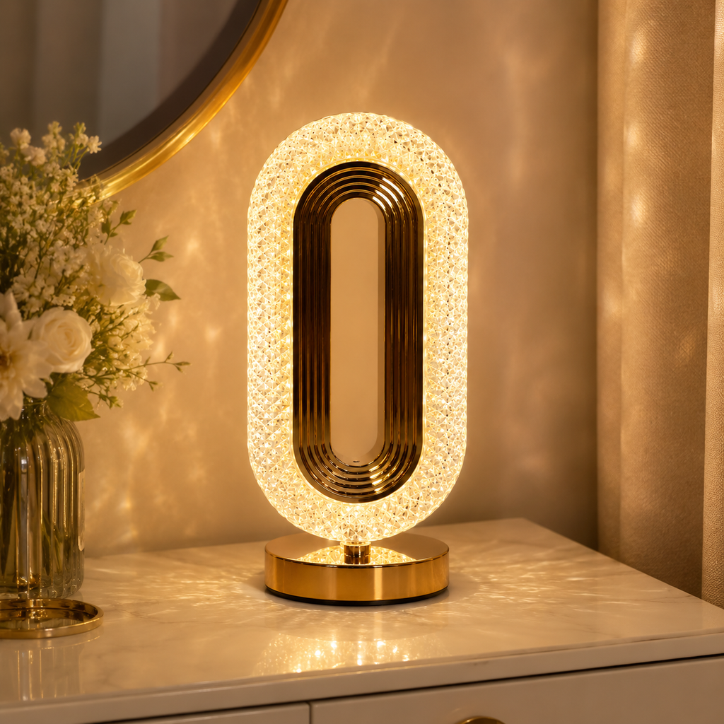 LumaNest Oval Crystal Table Lamp – 3 Light Modes