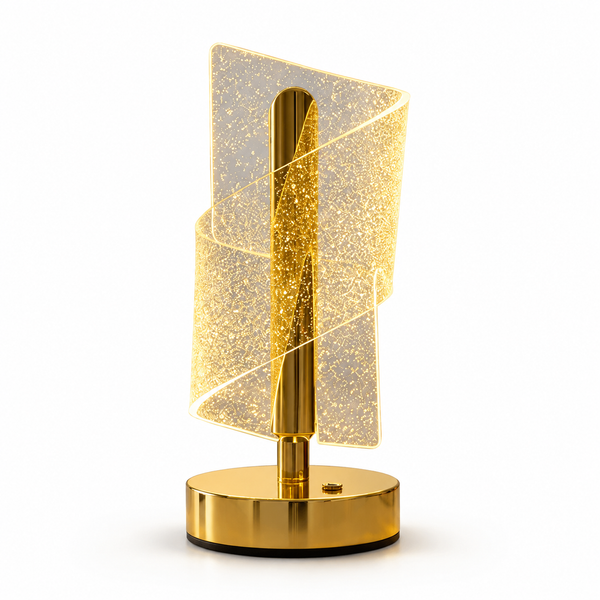 LumaNest lamp lit in a styled room