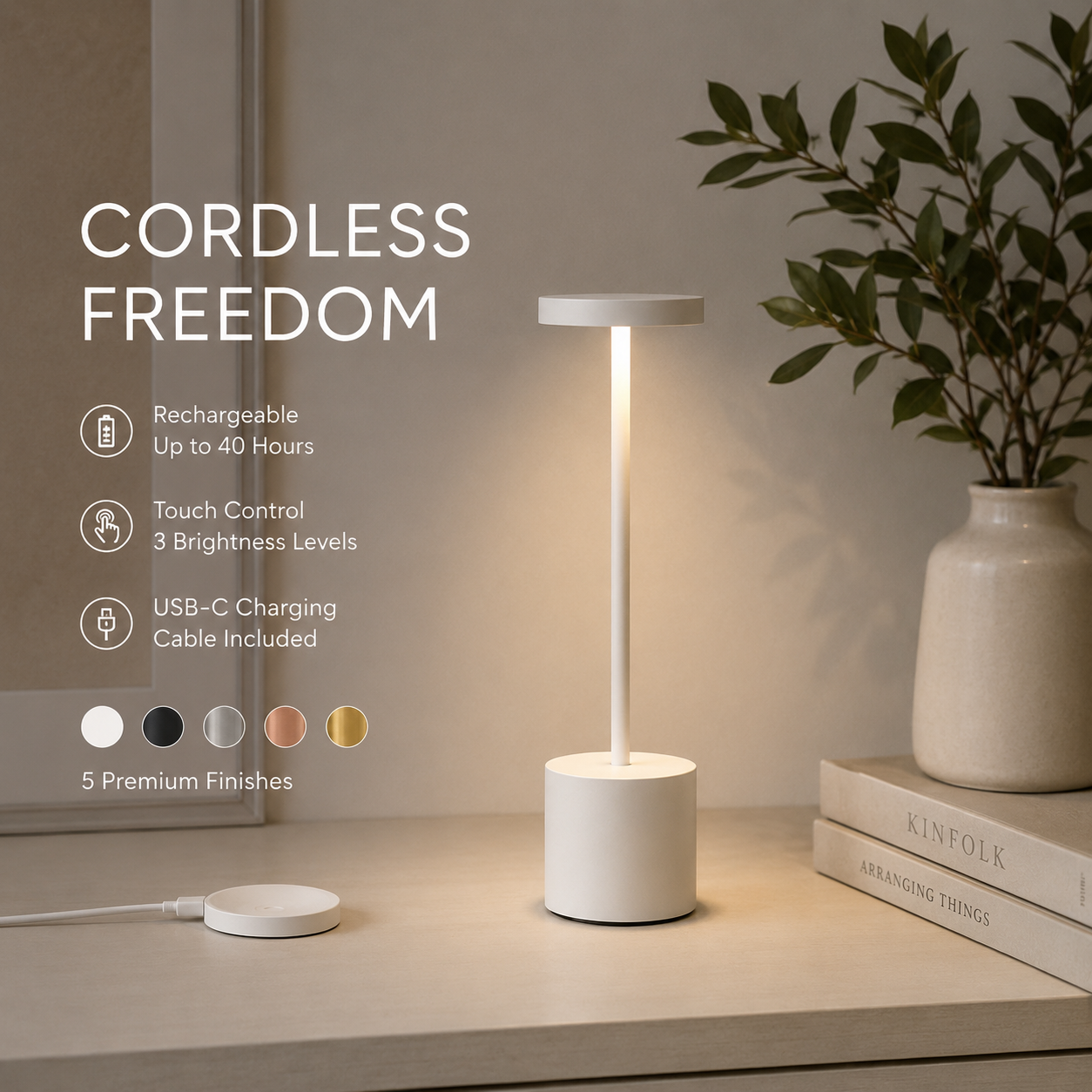 LumaNest AuraGlow Rechargeable Touch LED Table Lamp – 3 Light Modes