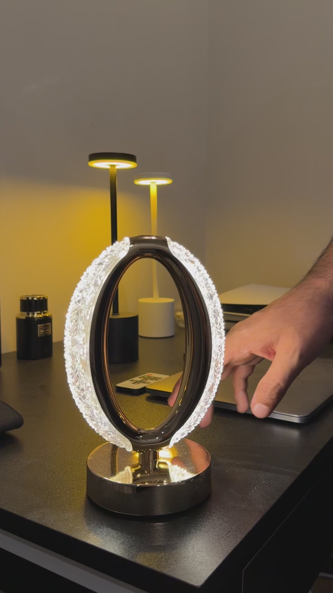 LumaNest Gold Oval Crystal Halo Table Lamp
